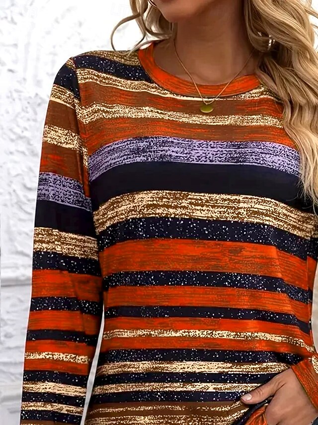 Women's T shirt Crew Neck Long Sleeve Tunic Graphic