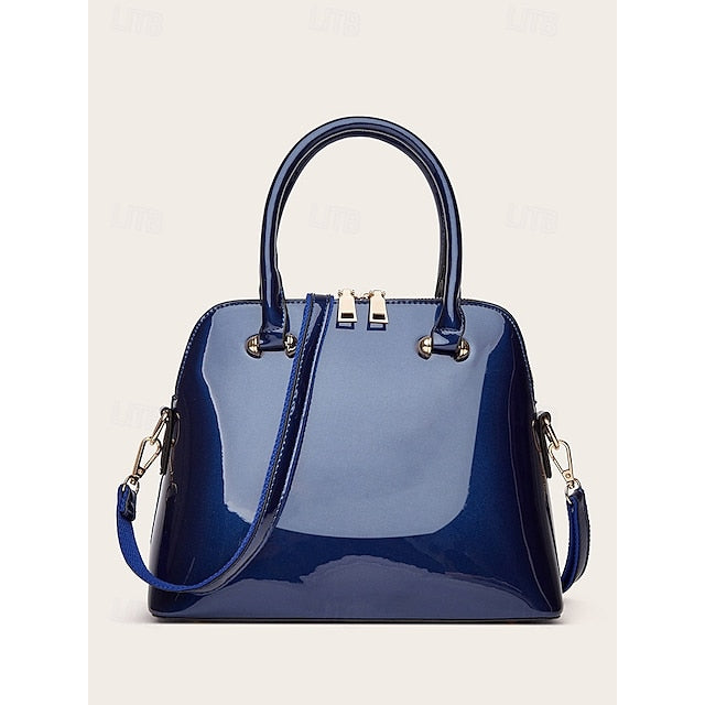 Women's Elegant Patent Shiny Tote Green Leather - Bag
