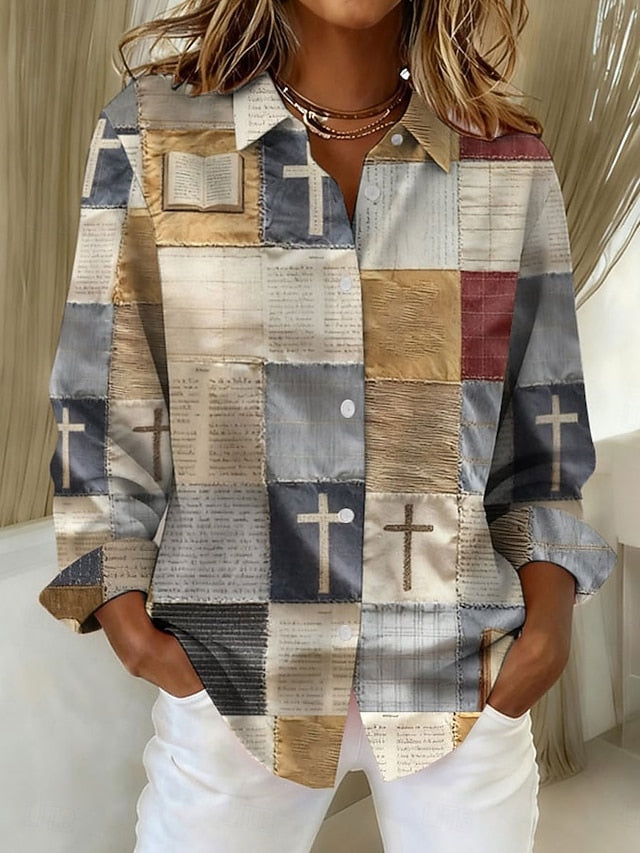 Women's Shirt Graphic Plaid Elegant Vintage Tropical Long