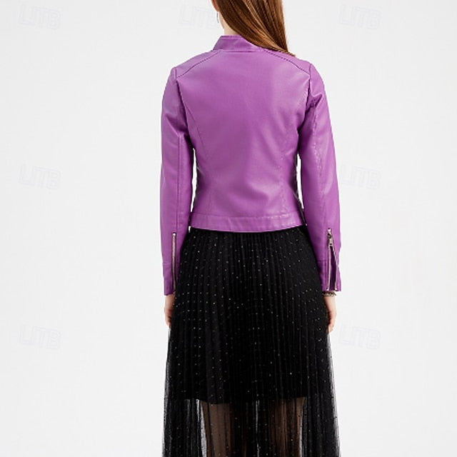 Jacket Pocket Leather Women's Zipper Faux Comfortable