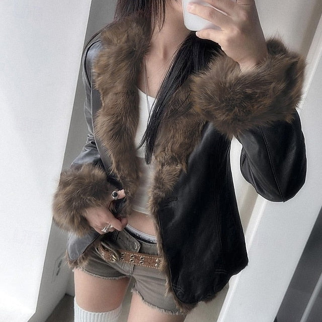 Casual Women's Comfortable Fur Collar Buttons Jacket Warm