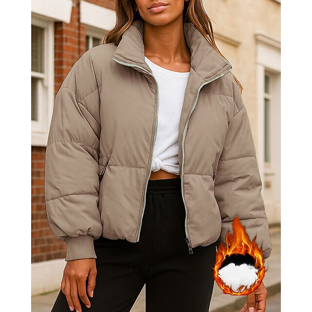 Women's Zip Up Jacket Winter Crop Coat Fleece Jacket with