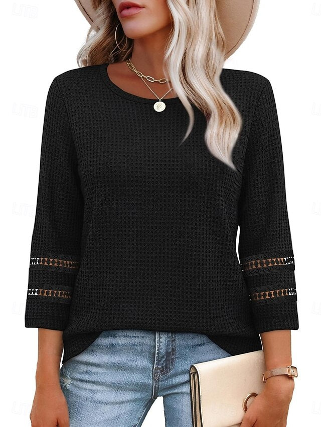 Women's Blouse Lace Patchwork Solid Color Stylish Casual