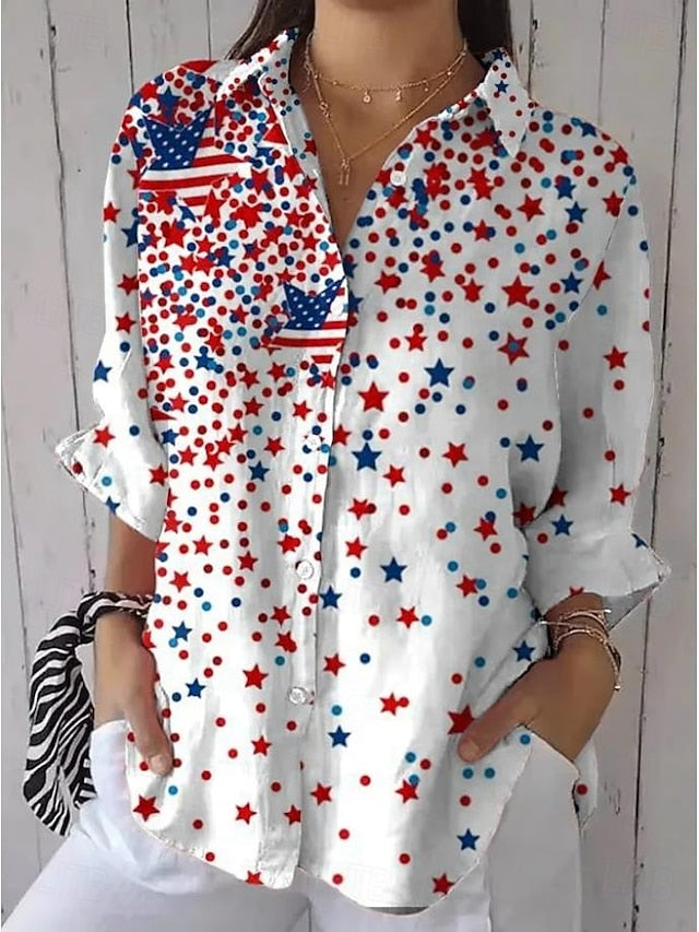 American Independence Day Women's Shirt Linen Like