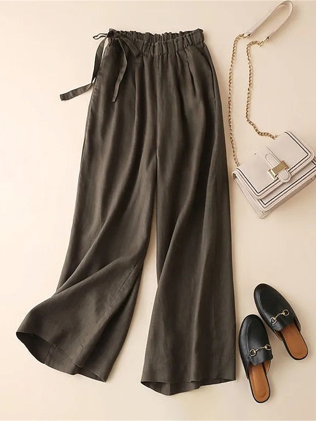 Women's Wide Leg Cropped Pants Vacation Vintage Casual