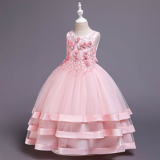 Sleeveless Kids Colored Wedding Party Girls' Dress Solid