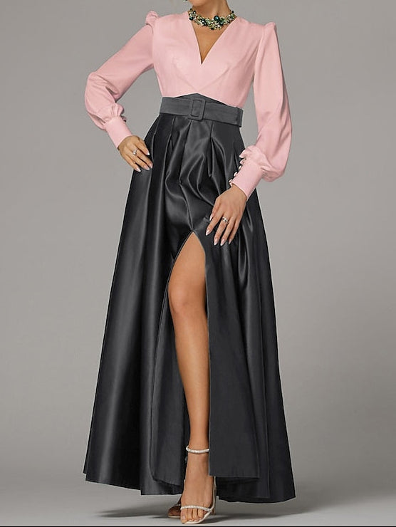 High Evening Wedding Guest Floor Formal A-Line Dress Split Gown