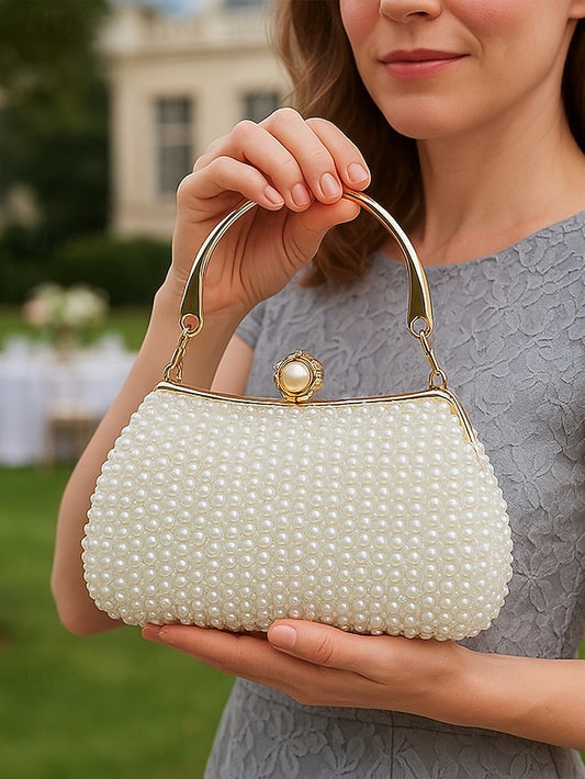 Clutch Beaded Gold Pearl Handle Women's with Bag Evening
