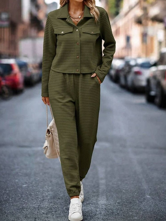 Women's Pants Sets Bolero Top Long Sleeve Shirt Collar
