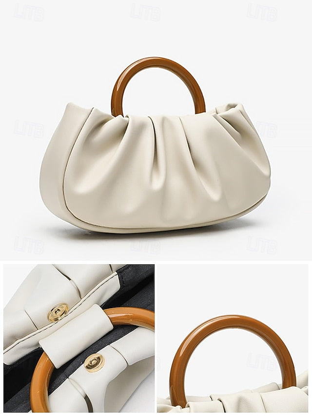 Tote with Pleated Faux Acrylic Clutch Leather Women's Bag