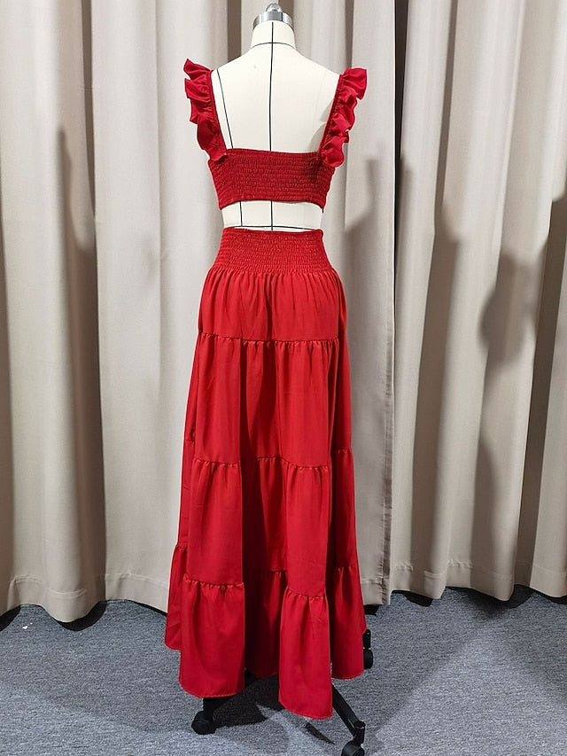 Women's Skirt Sets Sleeveless Square Neck Plain Ruched