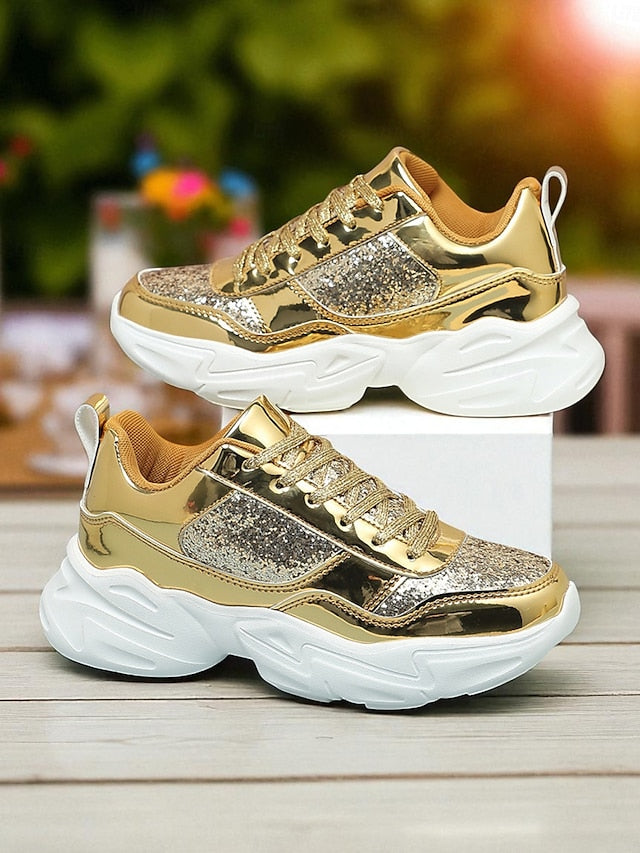 with Chunky Platform Metallic Sneakers Women's Glitter