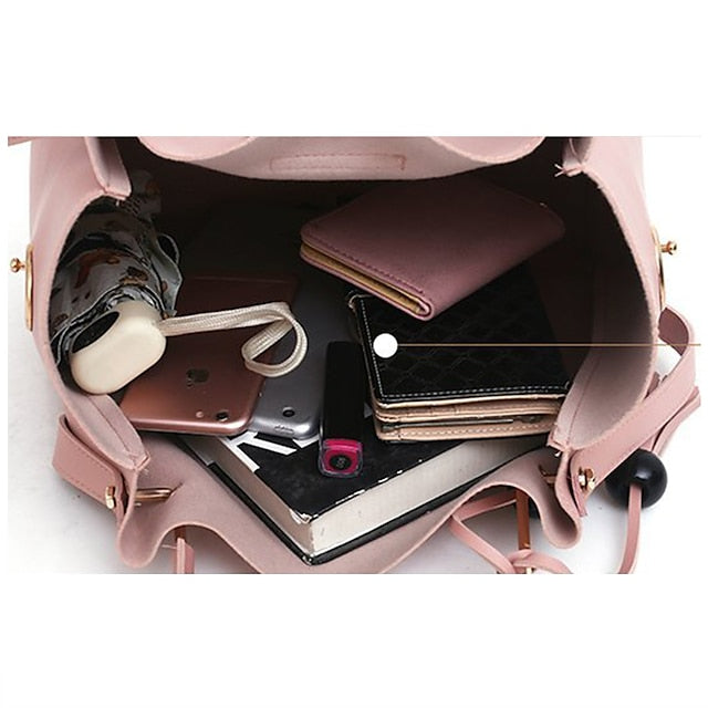 Tote Pink Leather - Handbag Faux Women's Set 3-Piece