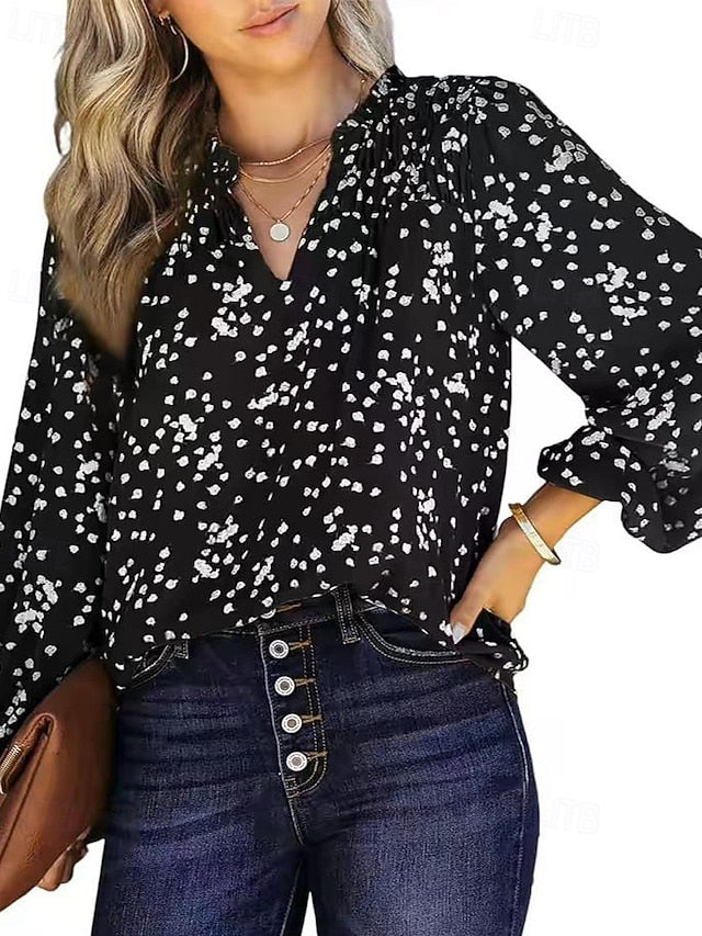 Women's Blouse Ruched Print Polka Dot Vintage Stylish Long