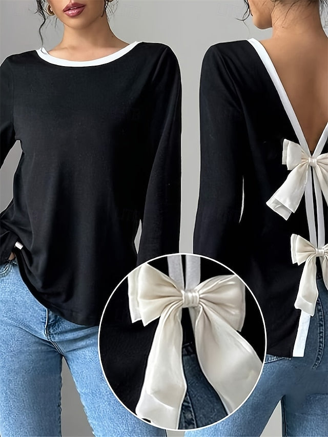 Women's Blouse Backless Solid Color Stylish Casual Long
