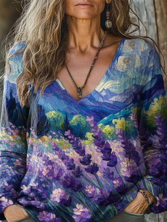Women's Boho Shirt Blouse Ruched Floral Graphic Elegant