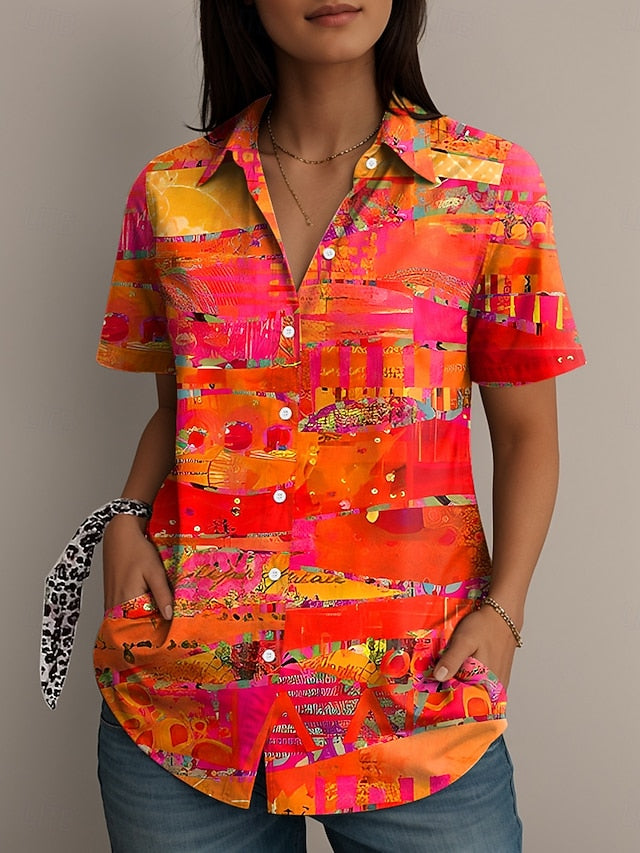 Women's Shirt Long Sleeve Button Down Blouse Graphic