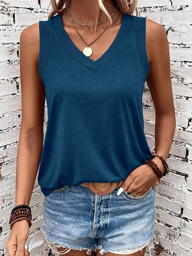 Women's Tank Top Sleeveless Shirt Tee Top Patchwork Solid