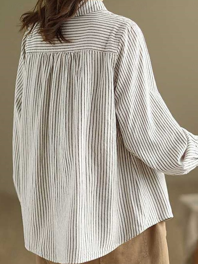 Women's Shirt Cotton Linen Shirts Button Up Blouse Buttons