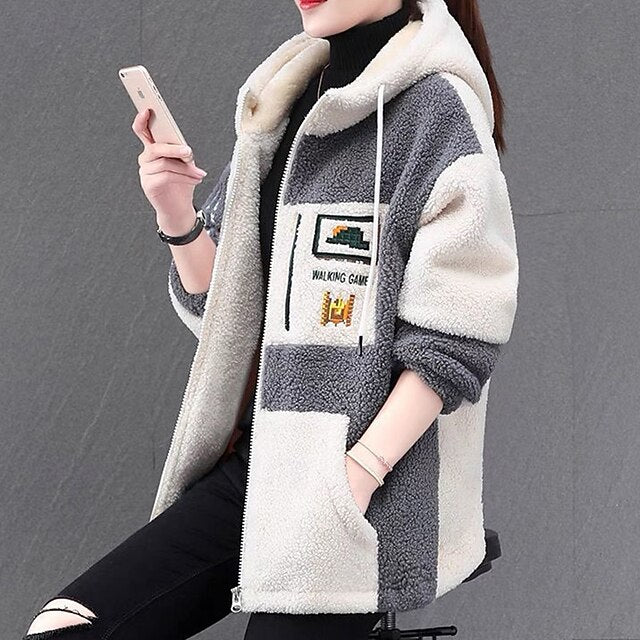 Women's Hoodie Jacket Sherpa Fleece Jacket Windproof Warm