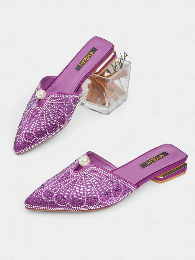 Gold Glamorous - with Pearl Rhinestone Women's Detail Mules