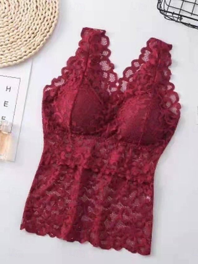 Women's Camisole Tank Top Lace Patchwork Solid Color Daily