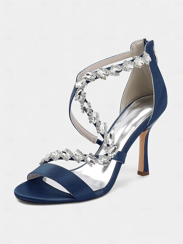 Sandals Rhinestone High Strappy Women's White - Heel