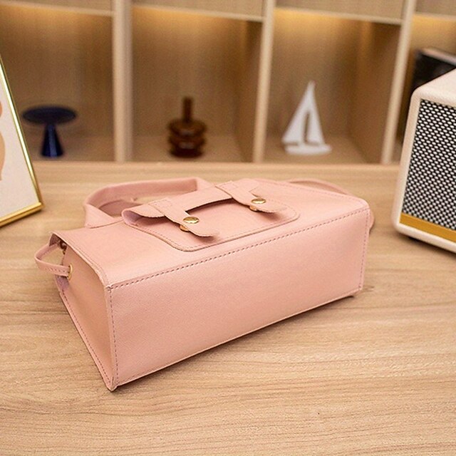 Women's White Faux Leather Handbag with Top Handle and