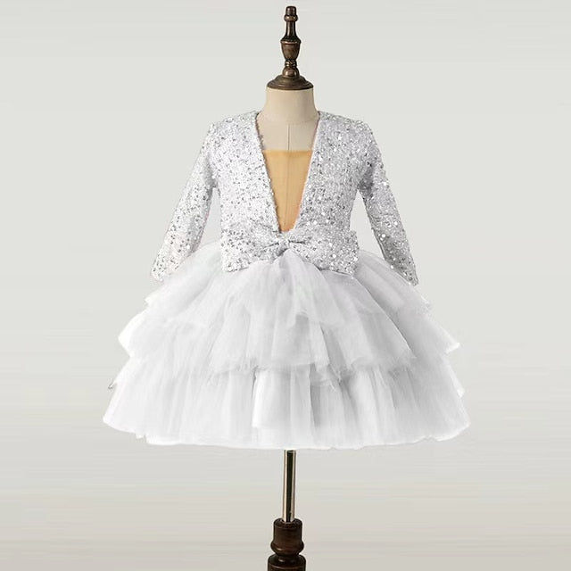 Sequin Kids Girls' Sleeve Party Performance Long Dress