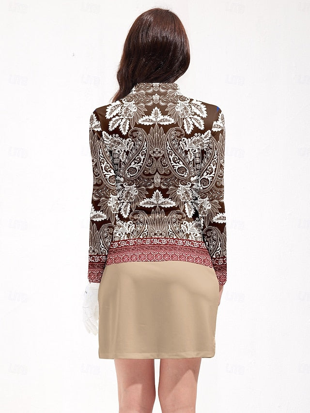 Women's Golf Polo Shirt Brown Long Sleeve Top Ladies Golf