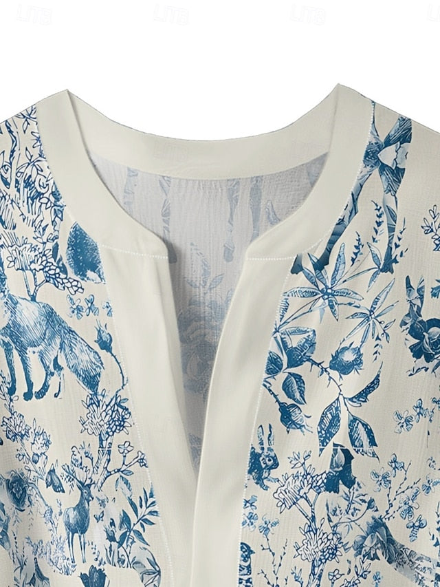 Women's Blouse Ruffle Print Floral Stylish Modern 3/4
