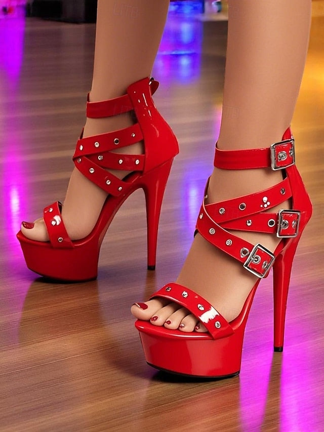 Heels Buckled Women's Platform Straps and White High with
