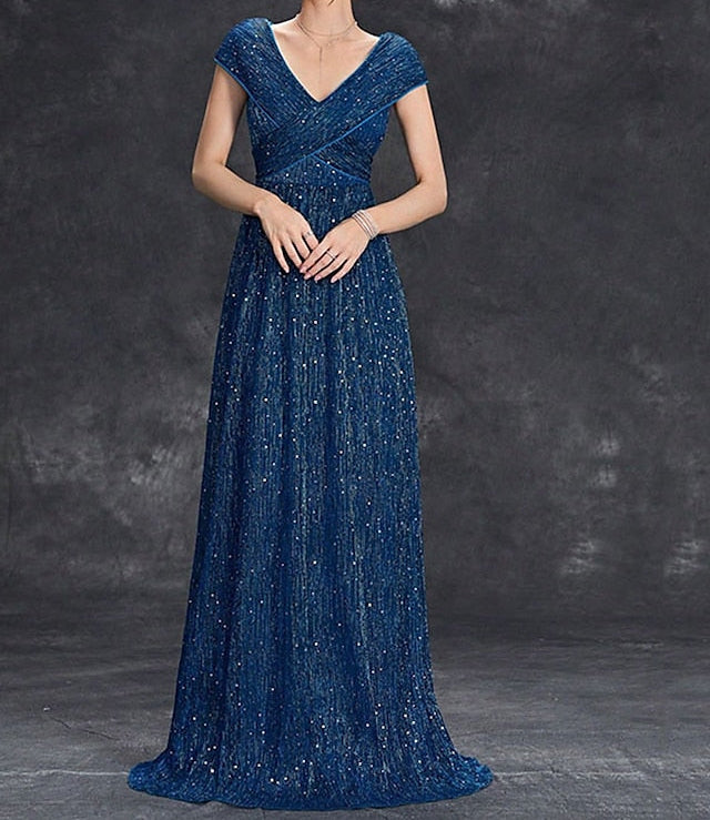 Dress Floor Party Neck Mother of Elegant V the Bride