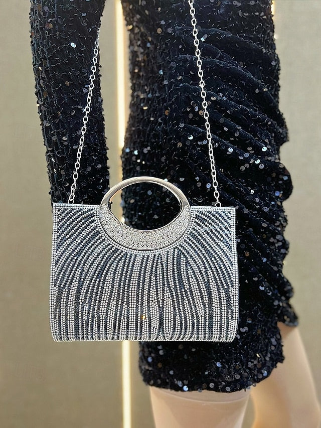 Women's Clutch Bag with – Handle Rhinestone Evening Round