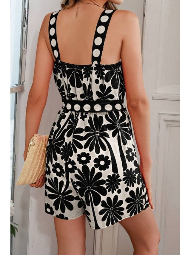 Women's Normal Romper Casual Floral Sleeveless Square Neck