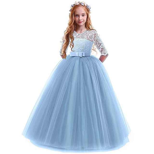 Girl 3-13 Lace Flower Prom Years Princess Dress Kids