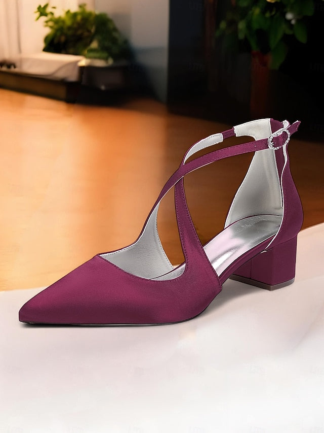 Block Heels Women's Satin Ivory - Toe Pointed Elegant