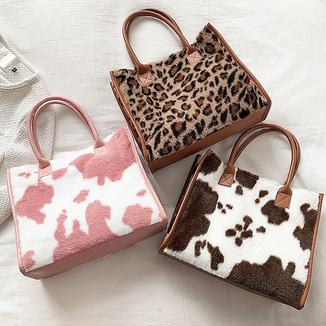 Tote Bag mit Kunstleder Leopardenmuster Braun Damen Fell