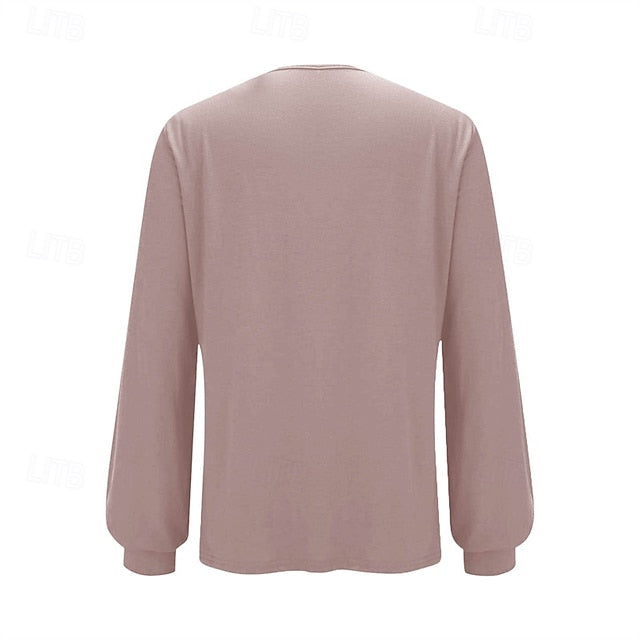 Women's T Shirt Tee Top Sequins Patchwork Solid Color