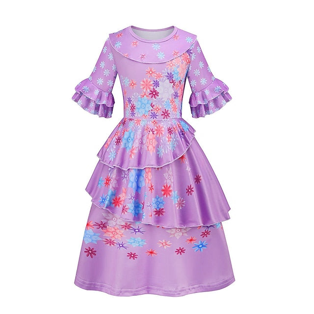 Princess Encanto Isabela Flower Madrigal Dress Girl Fairytale