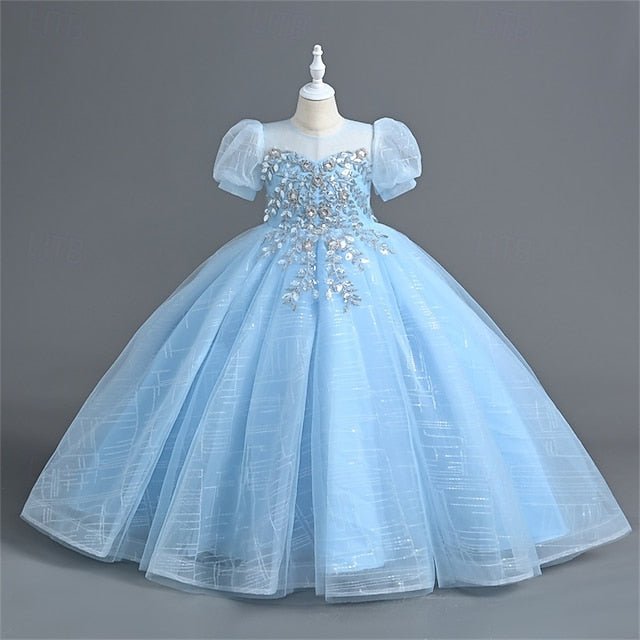 Girl Color Girls' Party Solid Flower Dress Kids