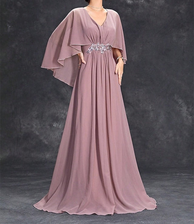 Bride Neck Mother Dress V Elegant of Floor the Party