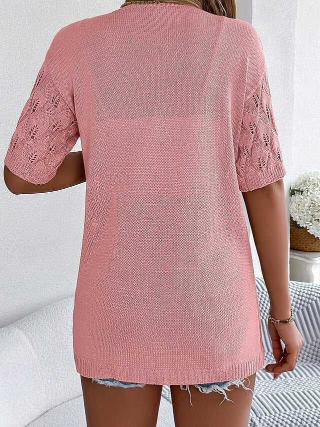 Women's Tunic Summer Tops Blouse Eyelet top Eyelet Plain