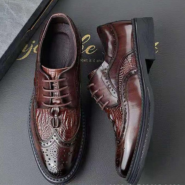 Oxford - Leather Brogue Men's Crocodile Shoes Brown