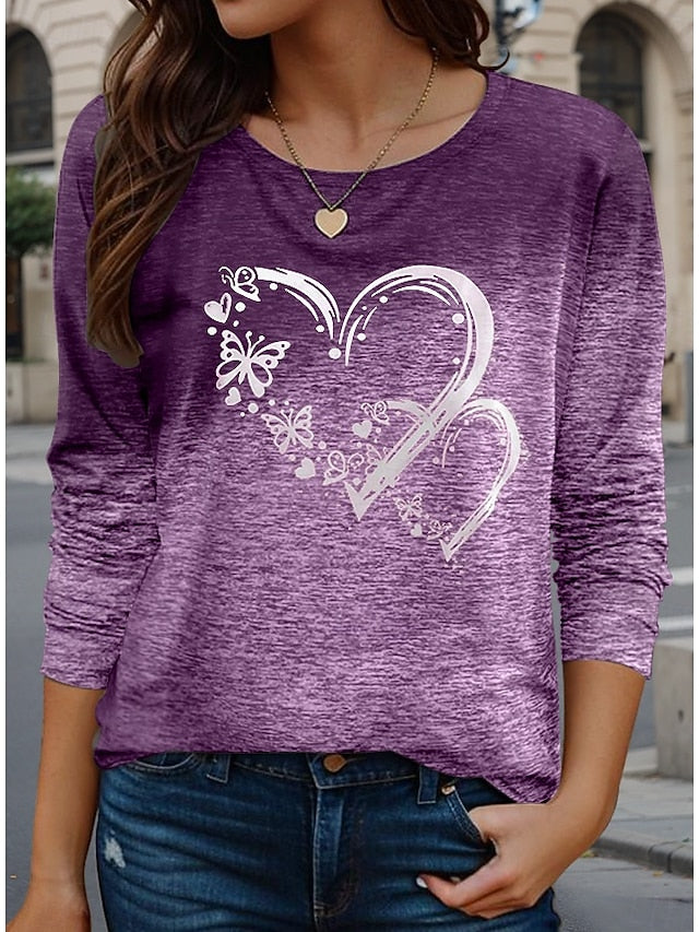 Valentine Women's Heart T Shirt Casual Regular Tops  Print