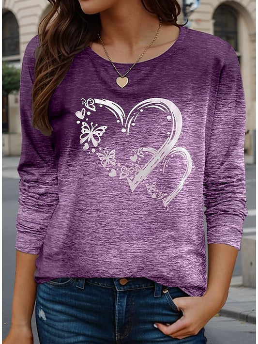 Valentine Women's Heart T Shirt Casual Regular Tops  Print