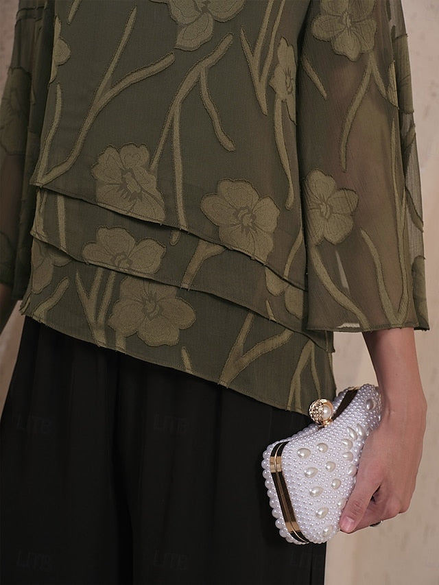 Women's Sheer Blouse Chiffon Tops Lace Asymmetric Hem