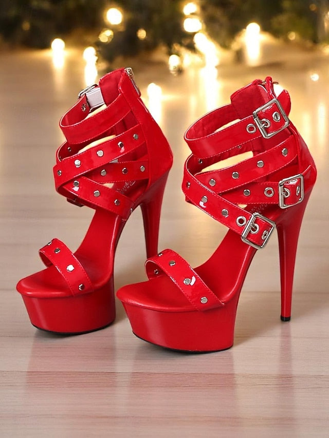 Heels Buckled Women's Platform Straps and White High with