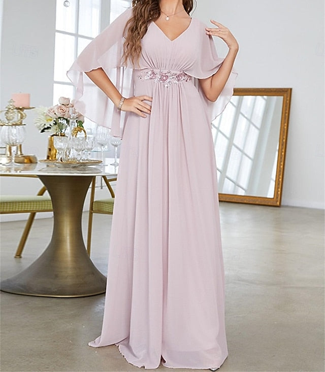 Bride Neck Mother Dress V Elegant of Floor the Party