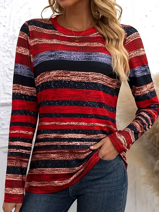 Women's T shirt Crew Neck Long Sleeve Tunic Graphic